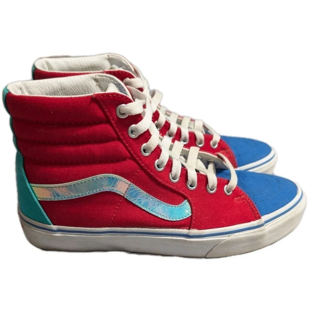 Vans Sk8 Hi‎ Sneakers Mens 8 Womens 9.5 Red Blue Teal Colorblock High Top